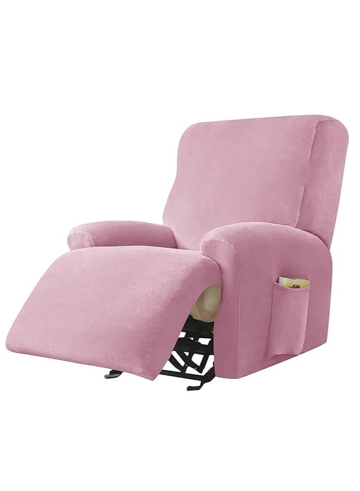 general 4-Piece Velvet Chaise longue Cover, Living Room Stretch Velvet Plush Lounge Chair Cover with Side Pockets, TV Chair Protector, Seat Width 58-89 cm (Pink) - Image 1