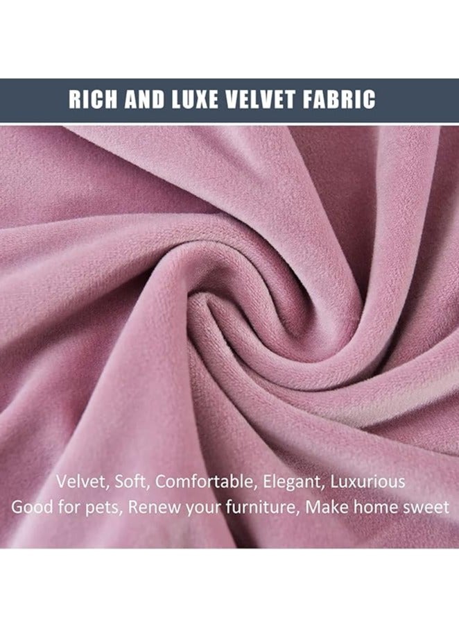 general 4-Piece Velvet Chaise longue Cover, Living Room Stretch Velvet Plush Lounge Chair Cover with Side Pockets, TV Chair Protector, Seat Width 58-89 cm (Pink) - Image 2