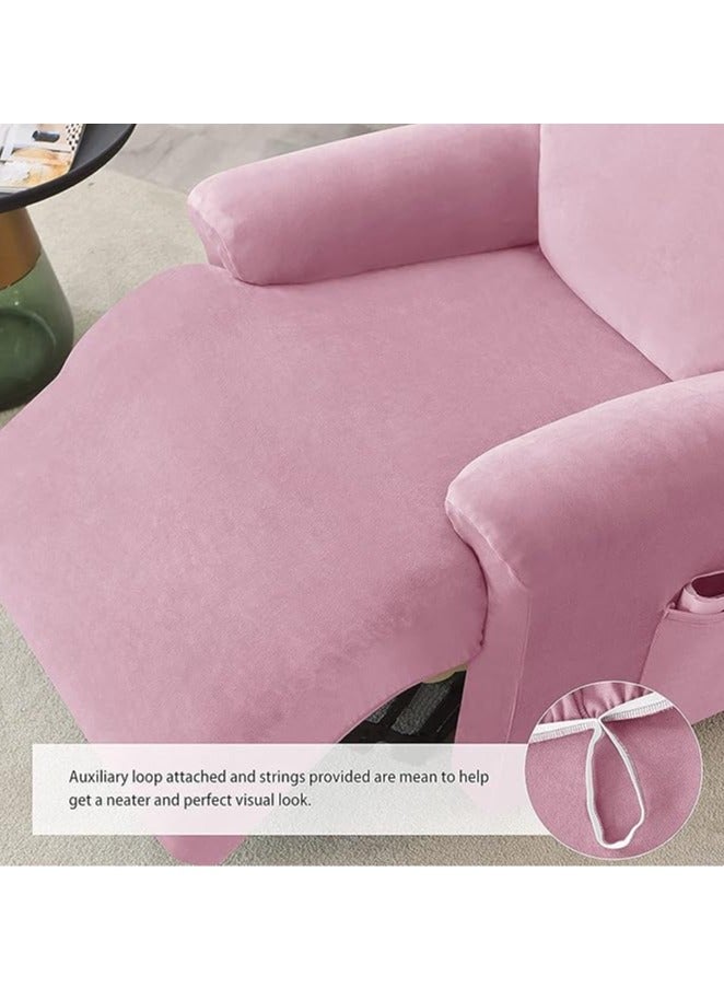 general 4-Piece Velvet Chaise longue Cover, Living Room Stretch Velvet Plush Lounge Chair Cover with Side Pockets, TV Chair Protector, Seat Width 58-89 cm (Pink) - Image 3