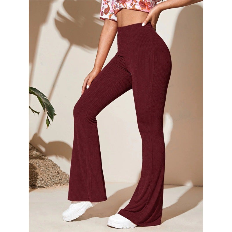 Amazon AliExpress European and American New Womens Casual Knitted Sports Pants Pendant Fallon High Waist Yoga Pants Wine red  - Image 1