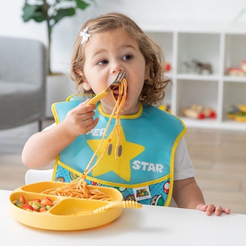 Bumkins Nintendo Bibs for Girl or Boy, SuperBib Baby and Toddler for 6-24 Months, Essential Must Have for Eating, Feeding, Baby Led Weaning, Waterproof Soft Fabric, 2-pk Super Mario Expressions - Image 3