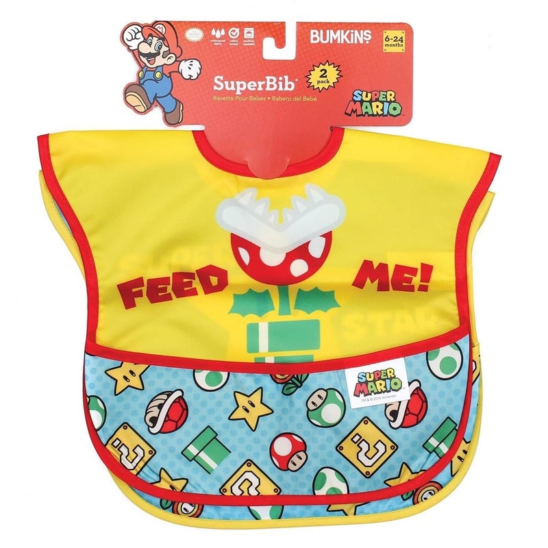 Bumkins Nintendo Bibs for Girl or Boy, SuperBib Baby and Toddler for 6-24 Months, Essential Must Have for Eating, Feeding, Baby Led Weaning, Waterproof Soft Fabric, 2-pk Super Mario Expressions - Image 5