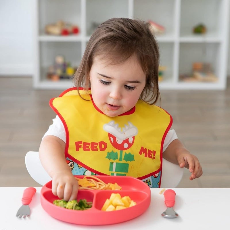 Bumkins Nintendo Bibs for Girl or Boy, SuperBib Baby and Toddler for 6-24 Months, Essential Must Have for Eating, Feeding, Baby Led Weaning, Waterproof Soft Fabric, 2-pk Super Mario Expressions - Image 2