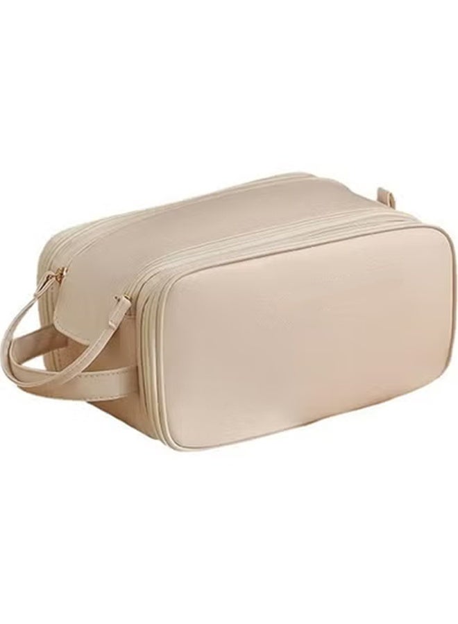 حقيبة مستحضرات تجميل كبيرة السعة للسفر، حقيبة أدوات زينة من جلد البولي يوريثان بسحاب لأدوات الزينة، مستحضرات التجميل، فرشاة المكياج، حقيبة تنظيم مكياج محمولة مقاومة للماء للسفر والاستخدام المنزلي - Image 1