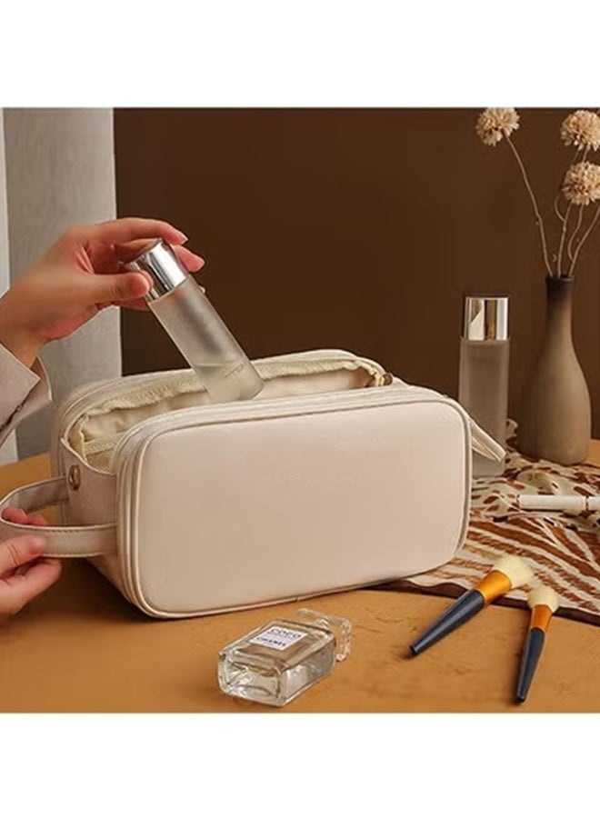 حقيبة مستحضرات تجميل كبيرة السعة للسفر، حقيبة أدوات زينة من جلد البولي يوريثان بسحاب لأدوات الزينة، مستحضرات التجميل، فرشاة المكياج، حقيبة تنظيم مكياج محمولة مقاومة للماء للسفر والاستخدام المنزلي - Image 2