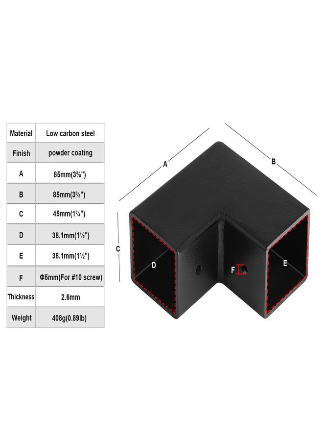 MOUNTAIN_ARK 4 Pack 1-1/2" Black Square Tube Fittings - 2 Way Connector, L Square Tubing Elbow Corner Joint Fence Rail Clamp, 2.6 mm Thick - Image 3