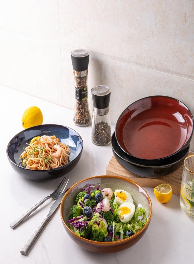 LERATIO Pasta Bowls,Ceramic 38oz Pasta Bowls,9.0" Reactive Glaze Pasta Bowl Set of 4,Microwave & Dishwasher,Oven Safe,Large Wide Serving Bowls for Salad, Dessert,Pizza,Fruit -Colorful - Image 2