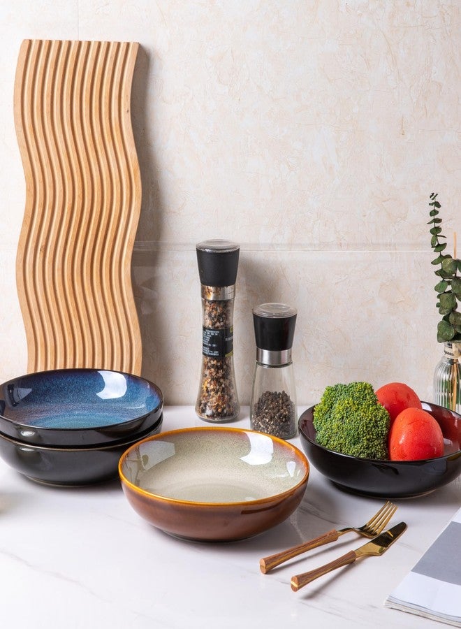 LERATIO Pasta Bowls,Ceramic 38oz Pasta Bowls,9.0" Reactive Glaze Pasta Bowl Set of 4,Microwave & Dishwasher,Oven Safe,Large Wide Serving Bowls for Salad, Dessert,Pizza,Fruit -Colorful - Image 4