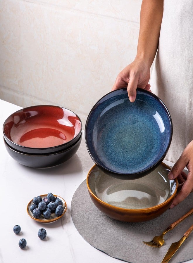LERATIO Pasta Bowls,Ceramic 38oz Pasta Bowls,9.0" Reactive Glaze Pasta Bowl Set of 4,Microwave & Dishwasher,Oven Safe,Large Wide Serving Bowls for Salad, Dessert,Pizza,Fruit -Colorful - Image 3