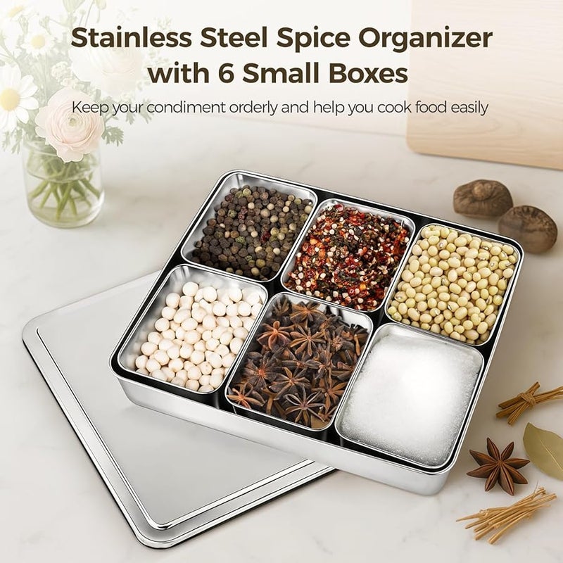 304 Stainless Steel Japanese Style Spice Organizer Box Multi Compartment Kitchen Restaurant - Image 3