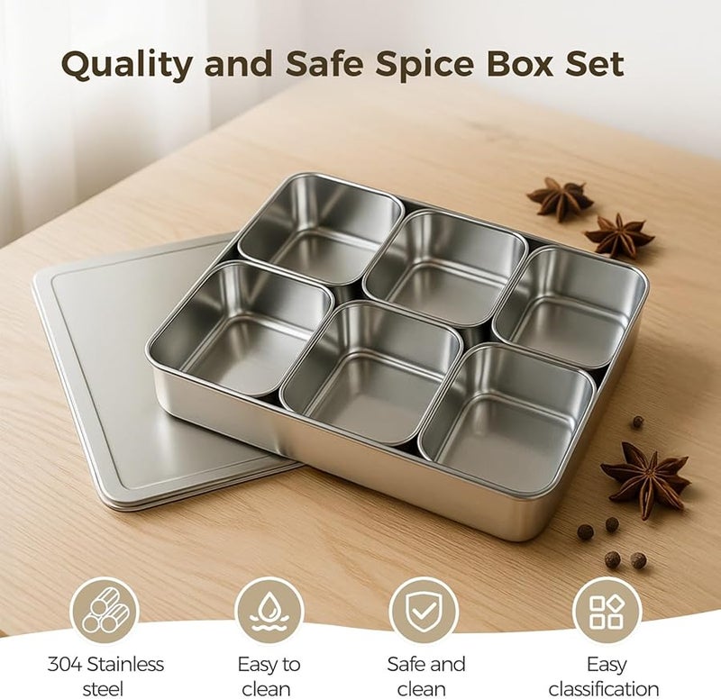 304 Stainless Steel Japanese Style Spice Organizer Box Multi Compartment Kitchen Restaurant - Image 4