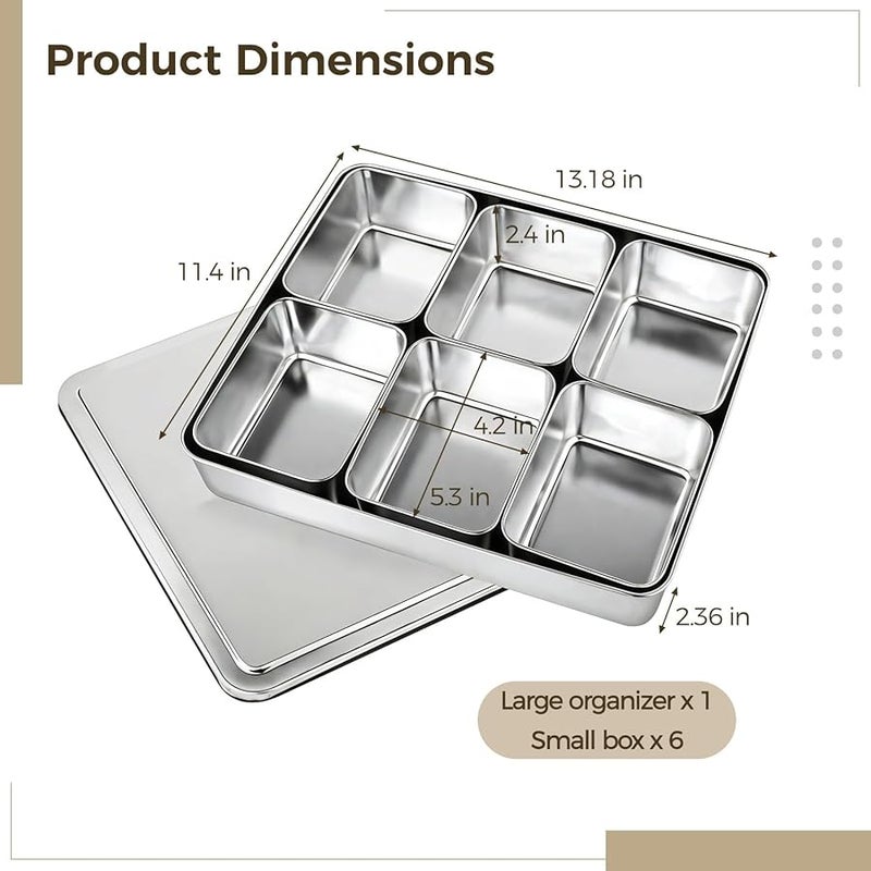 304 Stainless Steel Japanese Style Spice Organizer Box Multi Compartment Kitchen Restaurant - Image 5