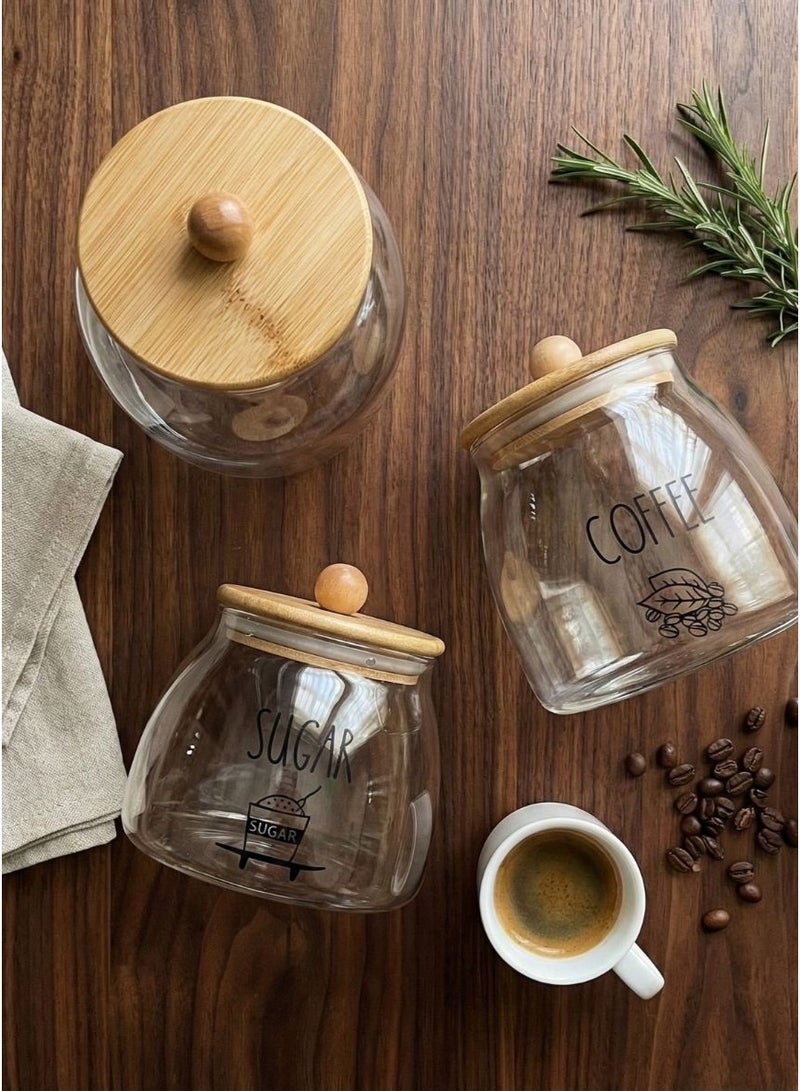 CasaHome Premium 3-Piece Glass Storage Jar Set with Wooden Lids – Sugar, Coffee, Tea – Clear Rounded Canisters – Elegant Kitchen Organizer - Image 4