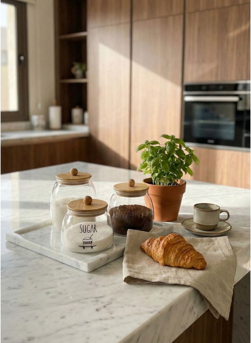 CasaHome Premium 3-Piece Glass Storage Jar Set with Wooden Lids – Sugar, Coffee, Tea – Clear Rounded Canisters – Elegant Kitchen Organizer - Image 3