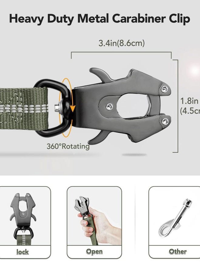 Joytale Tactical Dog Leash Heavy Duty, 4-6FT Shock Absorbing Bungee Lead with 2 Padded Handle, Metal Carabiner Clip, Car Seatbelt, Strong No Pull Leash for Medium Large X-Large Dogs, Army Green  - Image 2