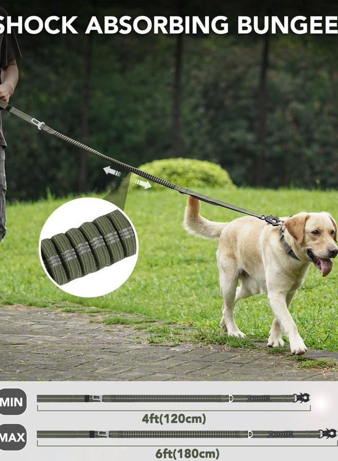 Joytale Tactical Dog Leash Heavy Duty, 4-6FT Shock Absorbing Bungee Lead with 2 Padded Handle, Metal Carabiner Clip, Car Seatbelt, Strong No Pull Leash for Medium Large X-Large Dogs, Army Green  - Image 3