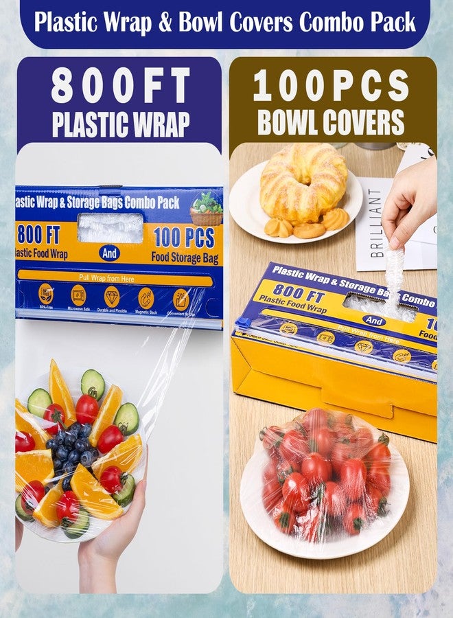 Navona Plastic Wrap with Slide Cutter for Food, 800Ft Cling Film with Magnetic Back, Includes 100 Reusable Plastic Bowl Covers for Home & Commercial Use Food Service, BPA Free - Image 2