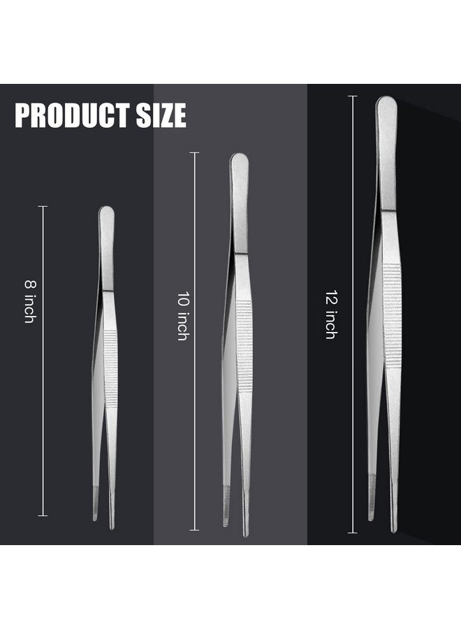AESIFR 3pcs Kitchen Food Tongs, Fine Tweezer Tongs Stainless Steel Long Tweezers Grill Tongs for Cooking Kitchen Premium Tweezers Tongs Japanese Style Multifunction Cooking Tongs Barbecue Tongs - Image 2