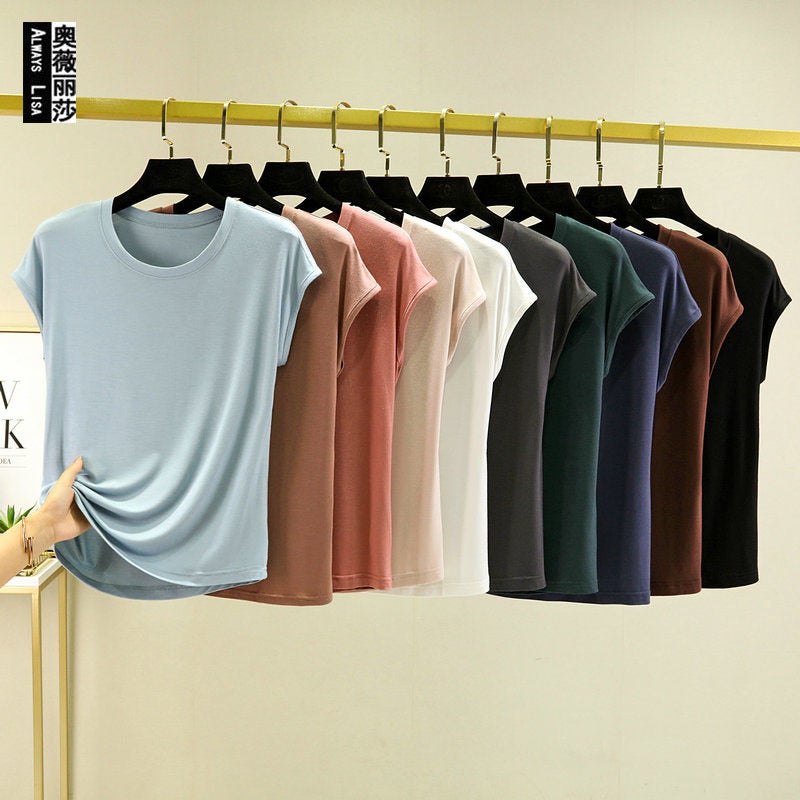 Summer 2023 Modal Short-Sleeved T-Shirt Inner Wear Plus Size Half-Sleeved T-Shirt Top Thin Western Style Slimming Bottoming Shirt - Image 2