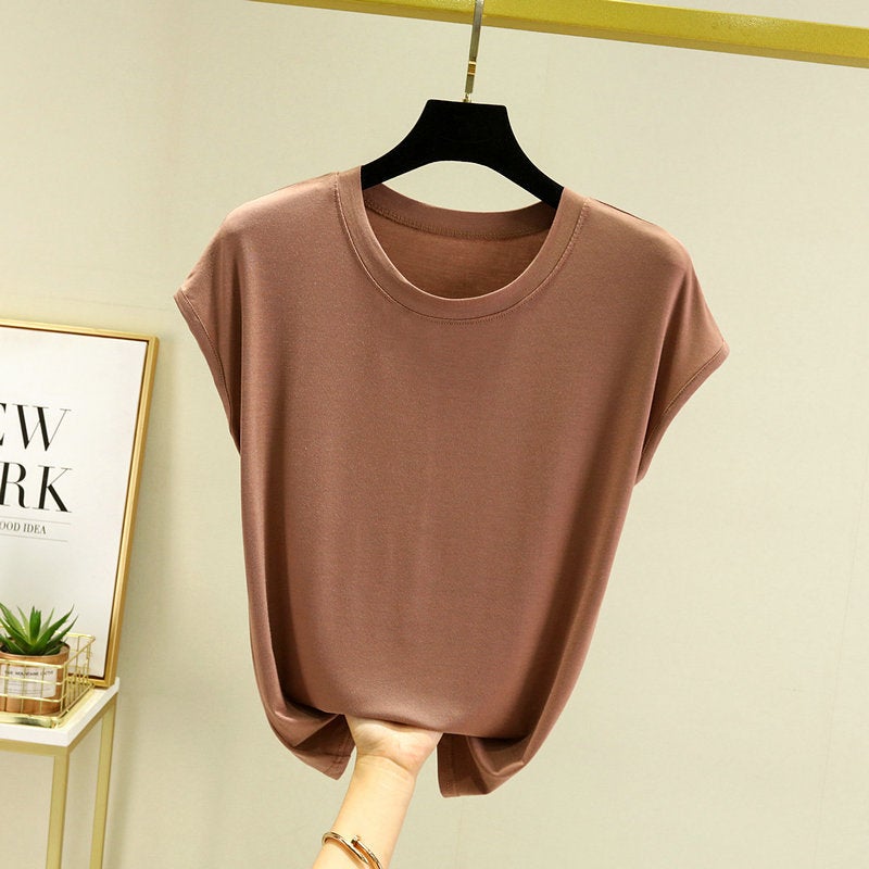 Summer 2023 Modal Short-Sleeved T-Shirt Inner Wear Plus Size Half-Sleeved T-Shirt Top Thin Western Style Slimming Bottoming Shirt - Image 4