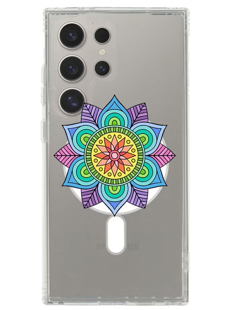 Theodor Magnetic Case for Samsung Galaxy S24 Ultra 6.8-inch Compatible with MagSafe Wireless Charging, Shockproof Phone Bumper Cover Mandala - Image 1