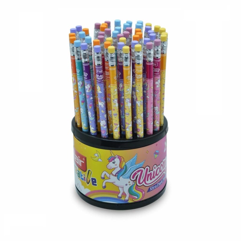 Flair FLAIR Unicorn Xtra Dark Pencil Stand Ergonomic Design With Rubber Tip Extra Dark Pencils Dark Lines At Low Pressure For Neat Clean Handwriting Pack of 50 Pencils - Image 1