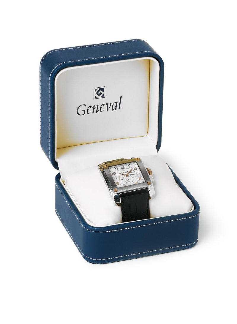 Geneval of Switzerland ساعة يد تناظرية بحزام جلدي GL133CRWB - 39 مم - أسود - Image 5