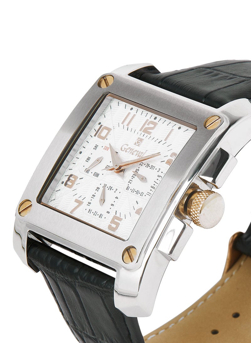 Geneval of Switzerland ساعة يد تناظرية بحزام جلدي GL133CRWB - 39 مم - أسود - Image 2