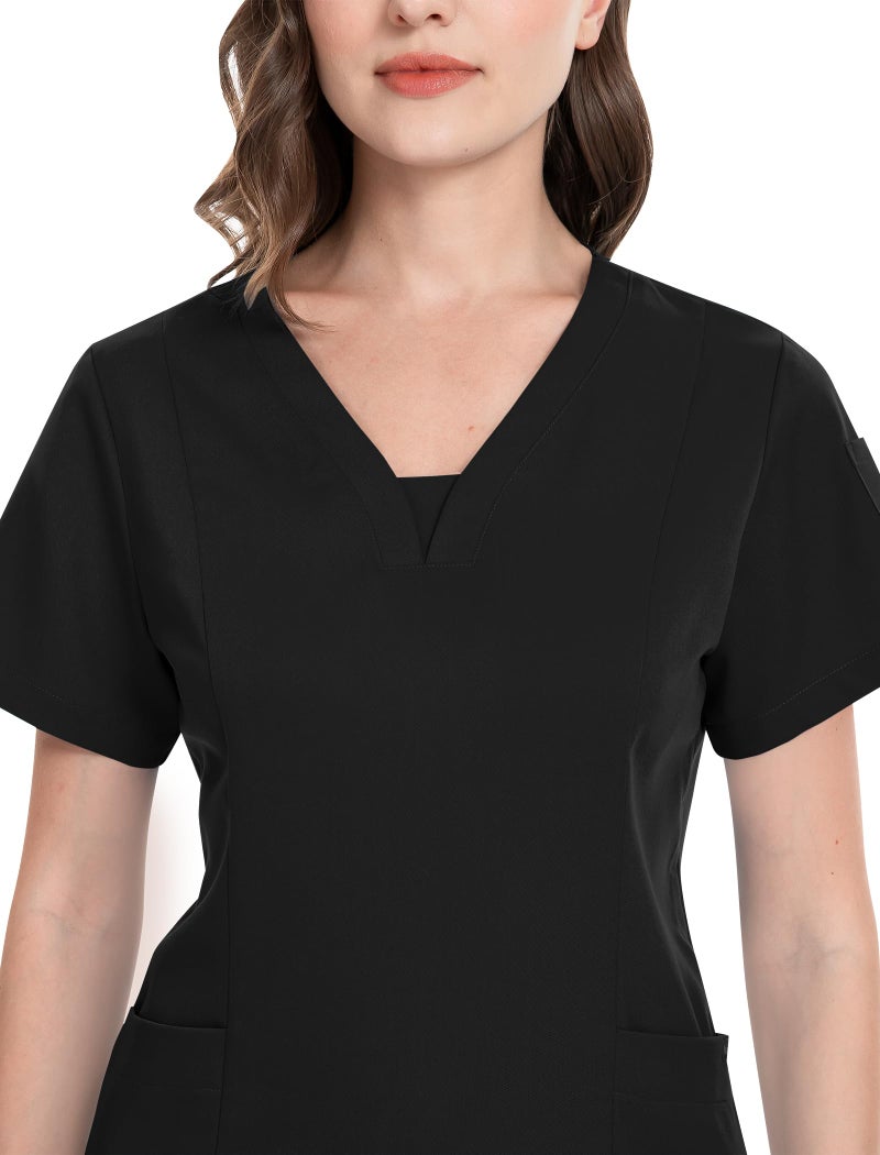 niaahinn Scrub Suit Set for Women Modern V-neck Top & Tapered Leg Jogger Pants with Drawstring Medical Nursing Uniforms Set (Black, L) - Image 3