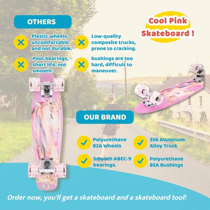KMX Skateboard 22 and 27 Inch, Classic Mini Cruiser Skateboard for Boys, Girls, Kids, Students, Adults, Teens, Mini Cruiser Board for Beginners and Advanced - Image 5