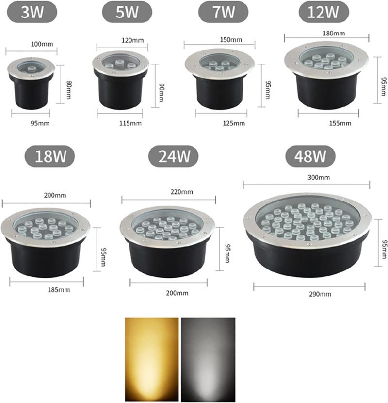 LED Recessed Ground Lights Round Outdoor Landscape Lights IP65 Waterproof Well Lights for Driveway, Deck, Step, Pathway - Image 3