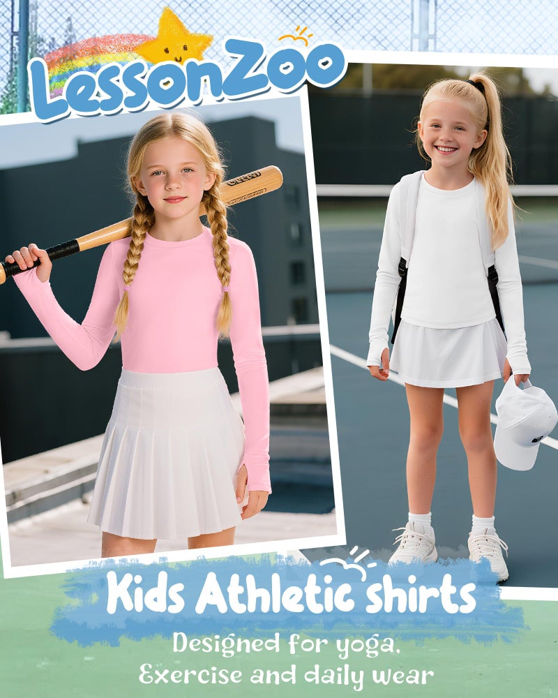 LessonZoo 3 Pack Girl's Long Sleeve Athletic Shirts with Thumb Holes Compression Top Quick Dry Basic Activewear 5-14Years(Pink, White, Black,11-12 Years) - Image 4