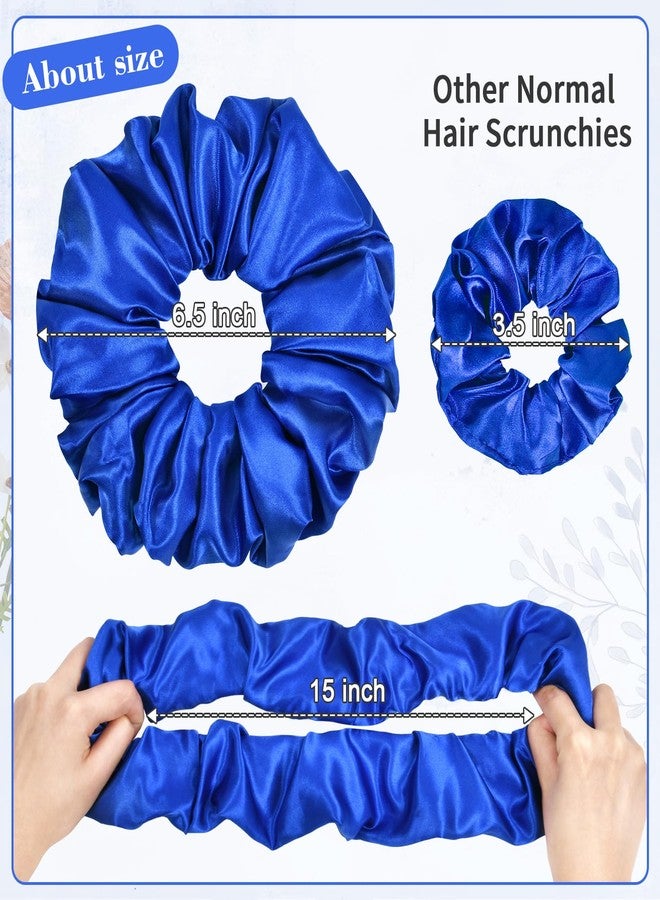 CEELGON Royal Blue Big Satin Scrunchie6.5 Inches Jumbo Scrunchies Silky Hair Ties Oversized Ponytail Holderfor Thick Curly Hair Extra Large Hair Accessories for Women (Royal Blue) - Image 2