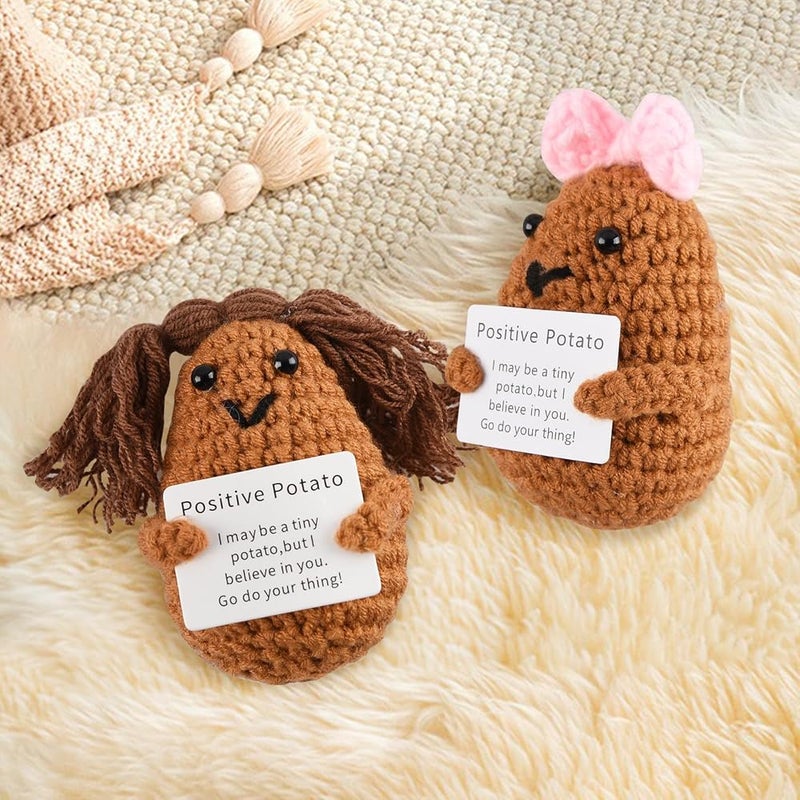 KASTWAVE Handmade Positive Potato Toys, 2 Pcs Cute Mini Funny Positive Potato Knitted Plush Crochet Doll, Wool Positive Potato Crochet Doll, Gifts for Best Friends Lovers Birthday Gifts - Image 3