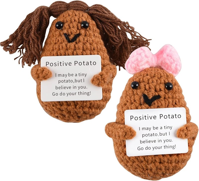 KASTWAVE Handmade Positive Potato Toys, 2 Pcs Cute Mini Funny Positive Potato Knitted Plush Crochet Doll, Wool Positive Potato Crochet Doll, Gifts for Best Friends Lovers Birthday Gifts - Image 1