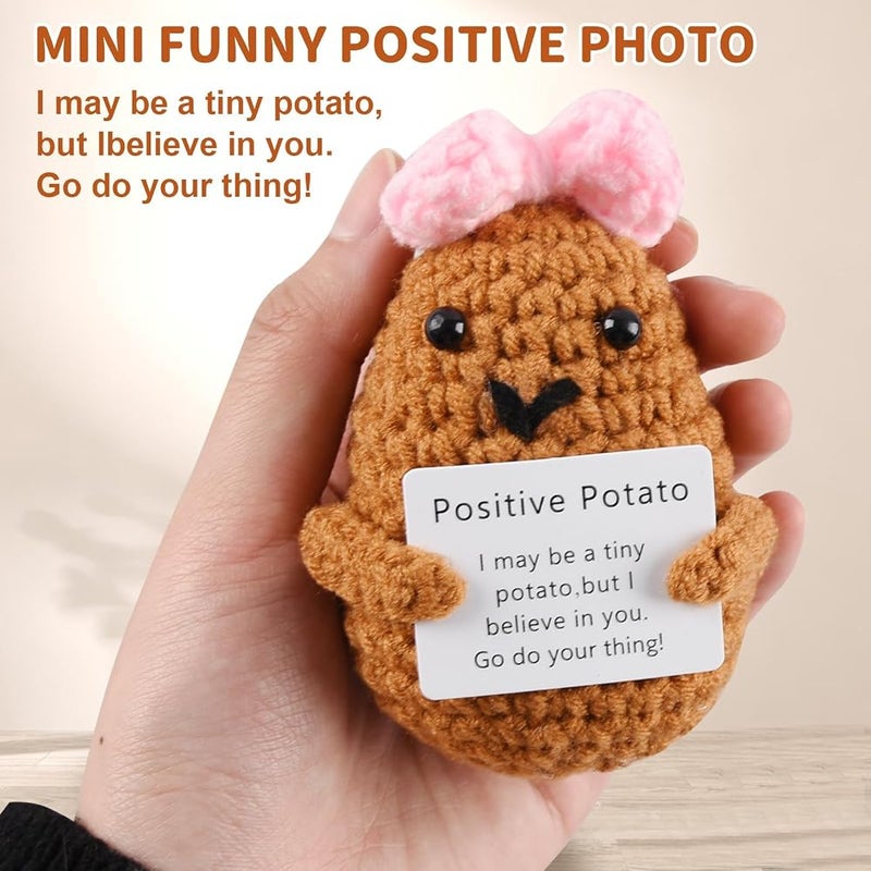 KASTWAVE Handmade Positive Potato Toys, 2 Pcs Cute Mini Funny Positive Potato Knitted Plush Crochet Doll, Wool Positive Potato Crochet Doll, Gifts for Best Friends Lovers Birthday Gifts - Image 2