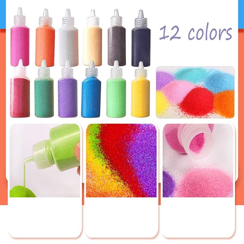 PMW - Crafty Sand Bottles DIY Arts and Crafts Kit - Colour Sand for Kids' Art, Terrarium Play, Drawing Sandbox, Wedding Decorations - 12 Colours - 1.76 OZ Per Bottle - Image 4