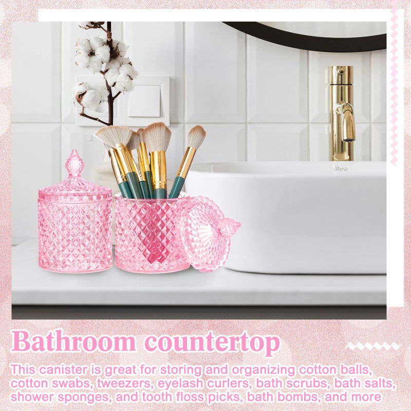 Aoriher 4 Pcs Crystal Glass Candy Jar Set with Lids Home Decorative Storage Jars for Apothecary, Bathroom, Kitchen, and Pantry, Ideal for Cotton Swabs and Jewelry(Medium,Pink) - Image 4