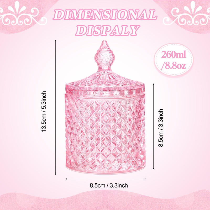 Aoriher 4 Pcs Crystal Glass Candy Jar Set with Lids Home Decorative Storage Jars for Apothecary, Bathroom, Kitchen, and Pantry, Ideal for Cotton Swabs and Jewelry(Medium,Pink) - Image 2