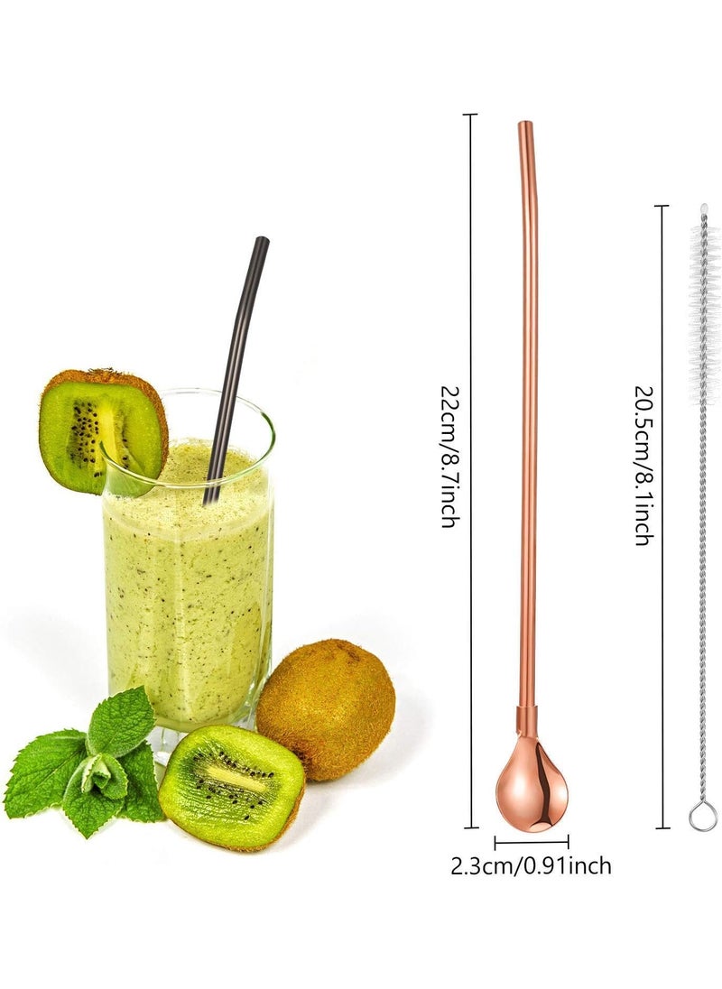 DECOR VIBES Decor Vibes 6 Pieces Spoon Straws Stainless Steel Drinking Spoon Straws Reusable Metal Cocktail Spoons Straws with Long Cleaning Brush  - Image 2