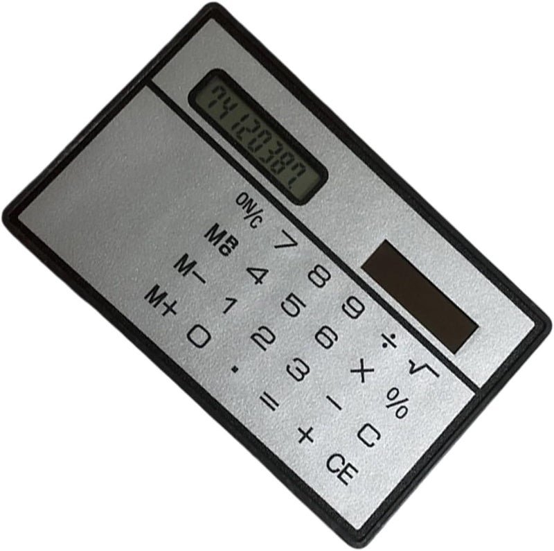 Silver Solar Calculator 8 Digit Display Portable Thin Credit Card Size for Home School - Image 1
