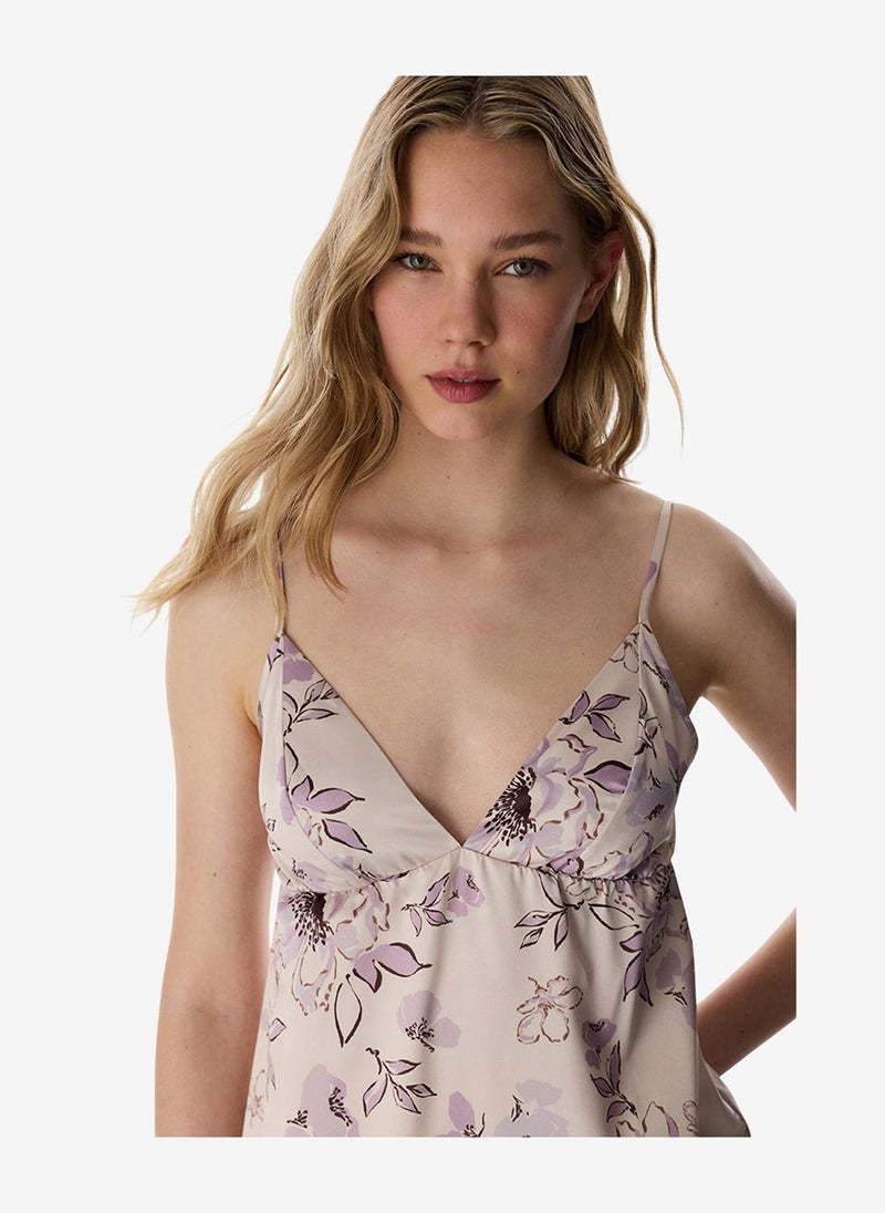 Penti Women Petal Satin Sleeveless Pastel Beige Night Dress - Image 3