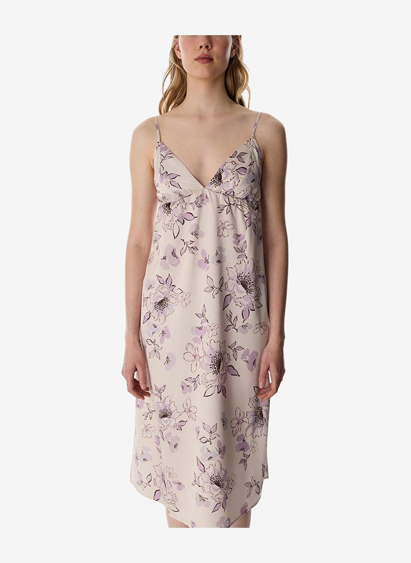 Penti Women Petal Satin Sleeveless Pastel Beige Night Dress - Image 2