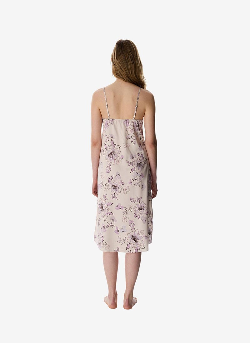 Penti Women Petal Satin Sleeveless Pastel Beige Night Dress - Image 5