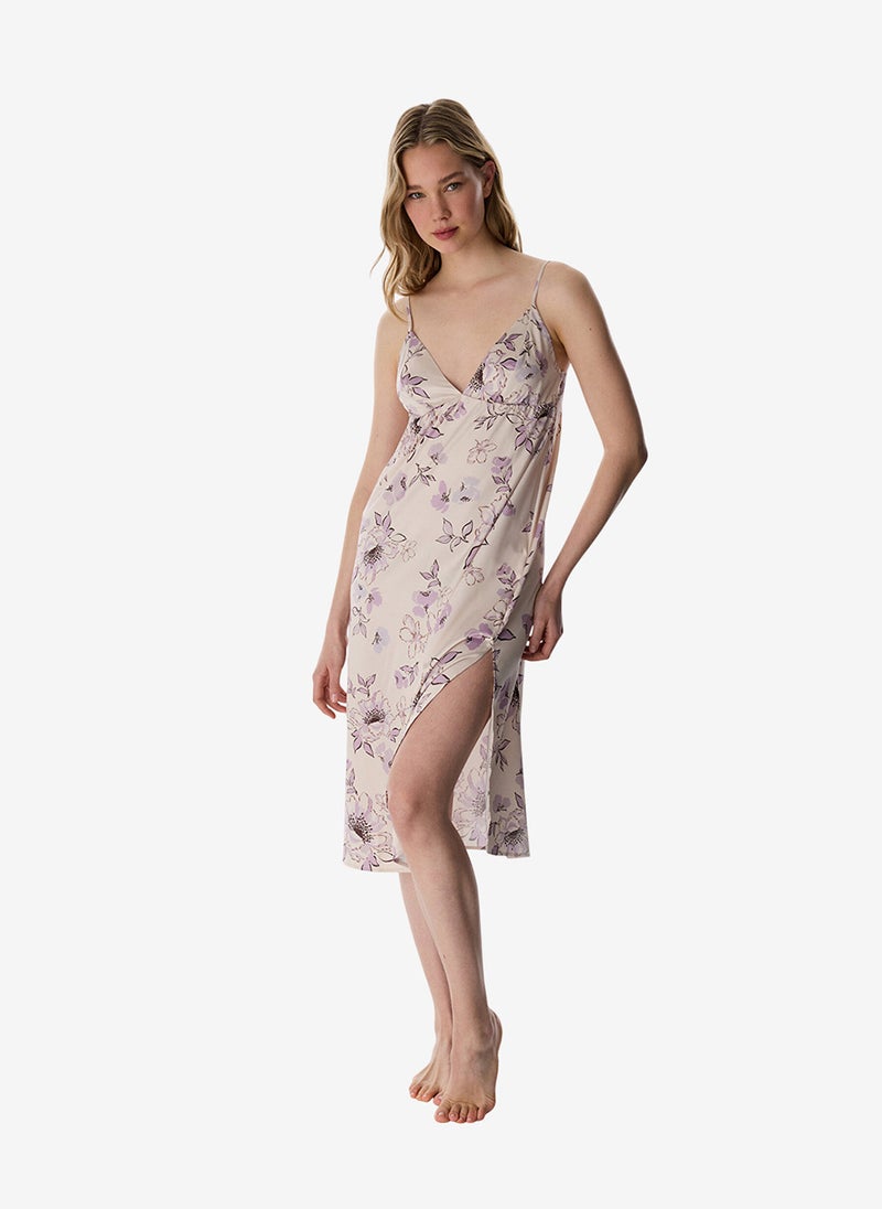 Penti Women Petal Satin Sleeveless Pastel Beige Night Dress - Image 1
