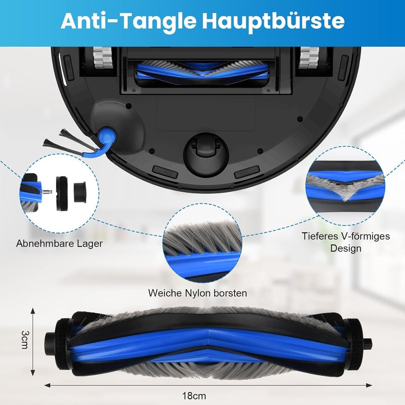 مجموعة ملحقات مكونة من 20 قطعة لمكنسة Ecovacs Deebot T80 Omni الروبوتية، قطع غيار تشمل فرشاة رئيسية واحدة، 2 أسطوانة مسح، 6 أكياس غبار، 4 مرشحات، 6 فرش جانبية، فرشاة تنظيف واحدة - Image 3