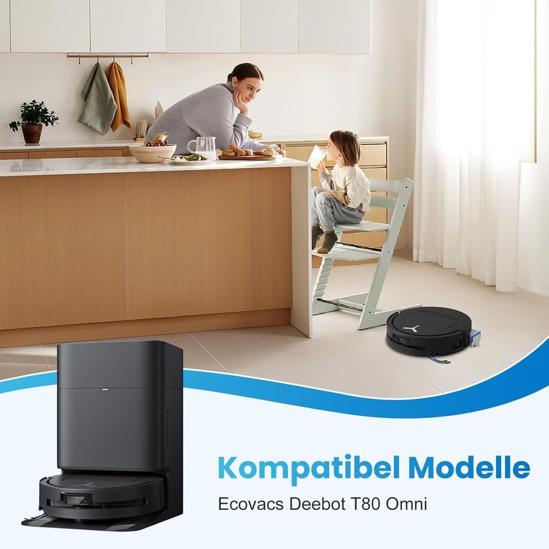 مجموعة ملحقات مكونة من 20 قطعة لمكنسة Ecovacs Deebot T80 Omni الروبوتية، قطع غيار تشمل فرشاة رئيسية واحدة، 2 أسطوانة مسح، 6 أكياس غبار، 4 مرشحات، 6 فرش جانبية، فرشاة تنظيف واحدة - Image 2