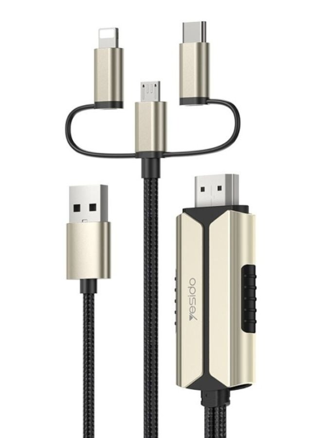 Yesido 3 in 1 Cable to HDMI – Lightning, Micro USB, Type-C to HDMI Converter with USB Charging Support – Full HD 1080P Output - Image 1