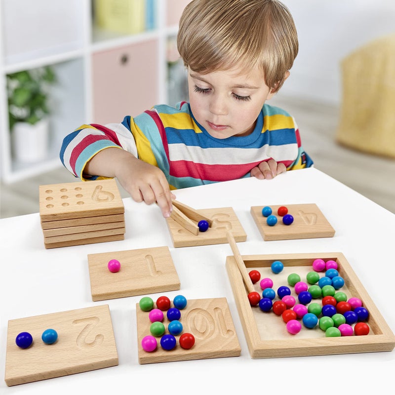 BBtinker Wooden Number Tracing Board Set, Toddler Montessori Math Beads Counting Toy, Preschool Learning and Educational Math Game for Kids - Image 5