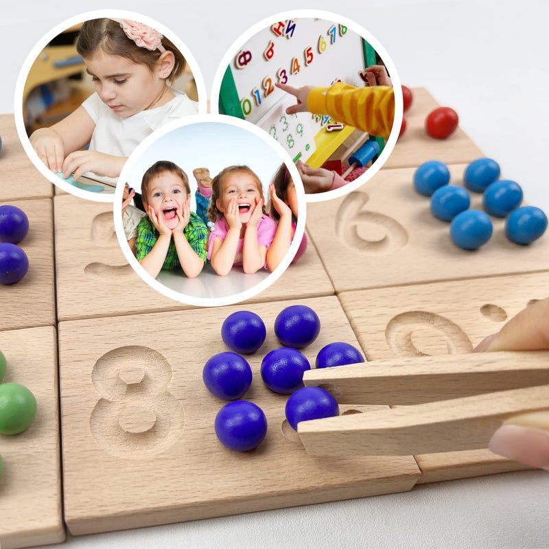 BBtinker Wooden Number Tracing Board Set, Toddler Montessori Math Beads Counting Toy, Preschool Learning and Educational Math Game for Kids - Image 2